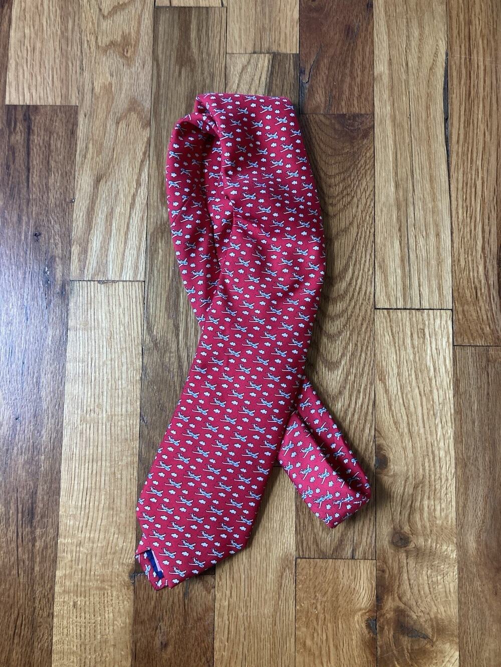 Vineyard Vines Cherry Red Private Plane Cloud Martha’s Vineyard Silk Necktie USA